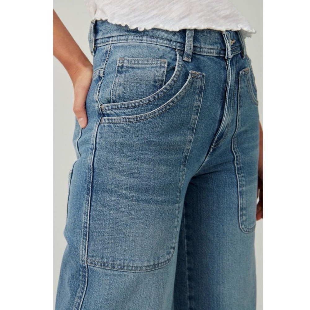 Free People Piper Wide Leg Crop Jeans 27 Med Denim Wash Casual 90s Retro boho - Picture 3 of 14